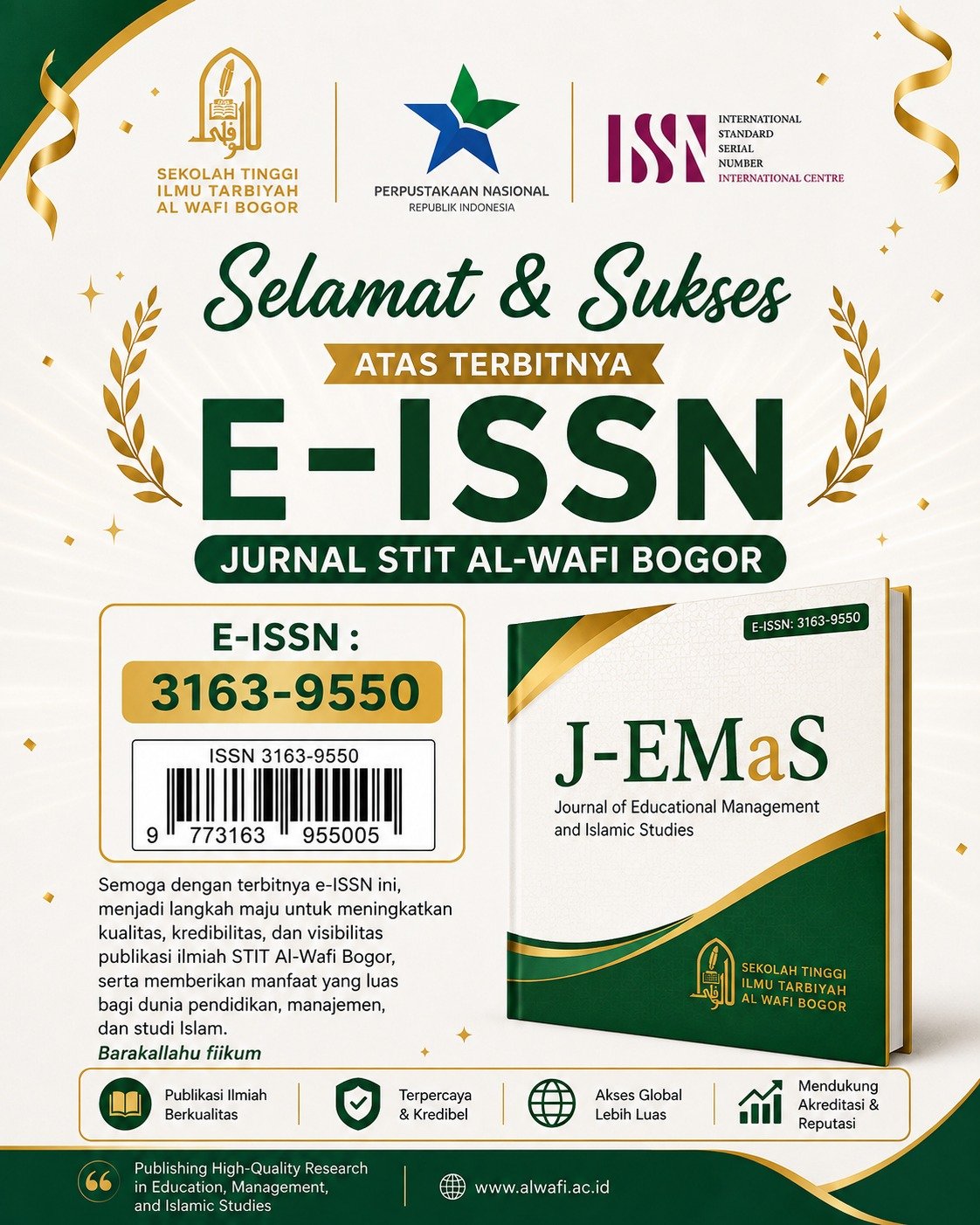 Jurnal J-EMaS Yang Diterbitkan STIT Al Wafi Bogor Resmi Memperoleh E-ISSN Dari Perpusnas